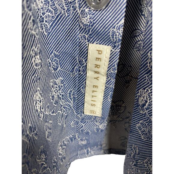Mens Perry Ellis Blue Floral print slim fit button down Size XL - Picture 3 of 8